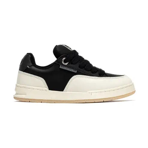 Sneakers fat in pelle bicolor nero e crema