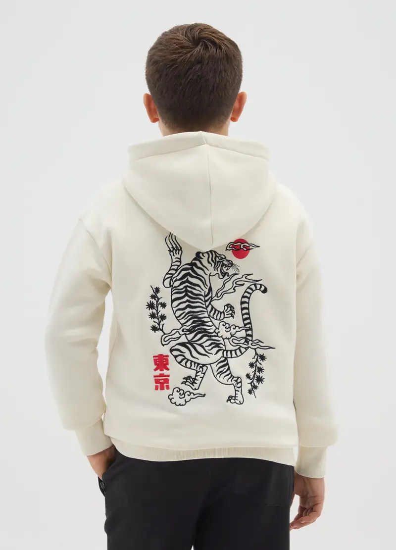 Felpa Beige Con Cappuccio Da Bambino In Misto Cotone Regular Fit, Beige miniatura 2