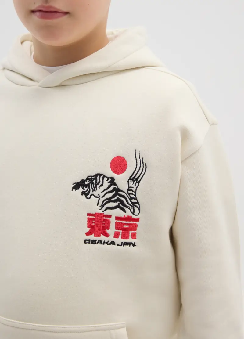 Felpa Beige Con Cappuccio Da Bambino In Misto Cotone Regular Fit, Beige miniatura 3