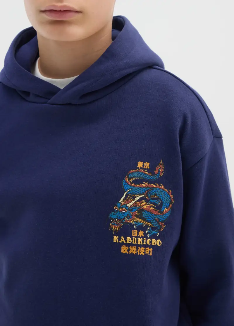 Felpa Con Cappuccio Blu Da Bambino In Misto Cotone Regular Fit Con Stampa, Blu miniatura 3