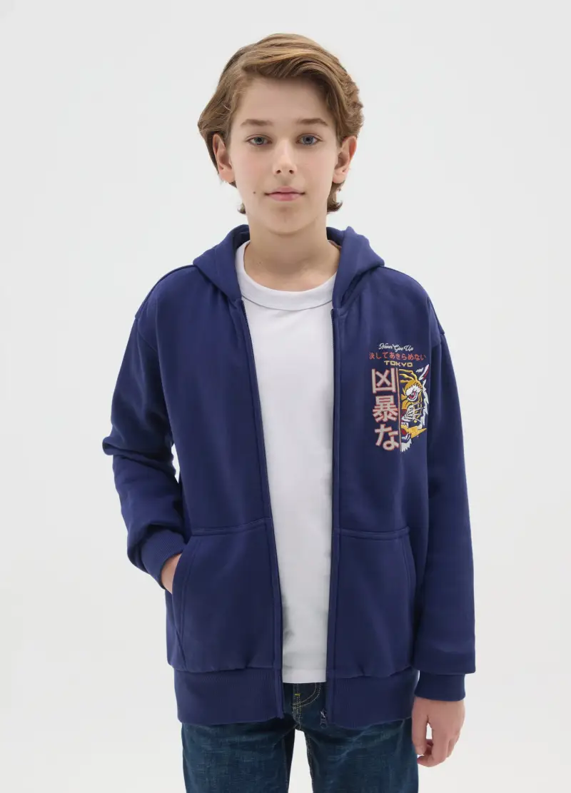 E-tees Felpa Con Cappuccio Blu Da Bambino In Misto Cotone