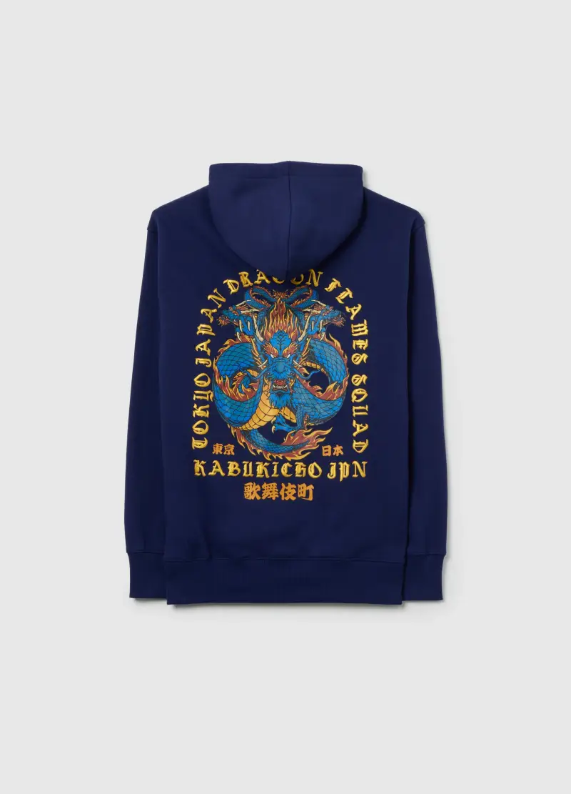 Felpa Con Cappuccio Blu Da Bambino In Misto Cotone Regular Fit Con Stampa, Unisex, Blu miniatura 2