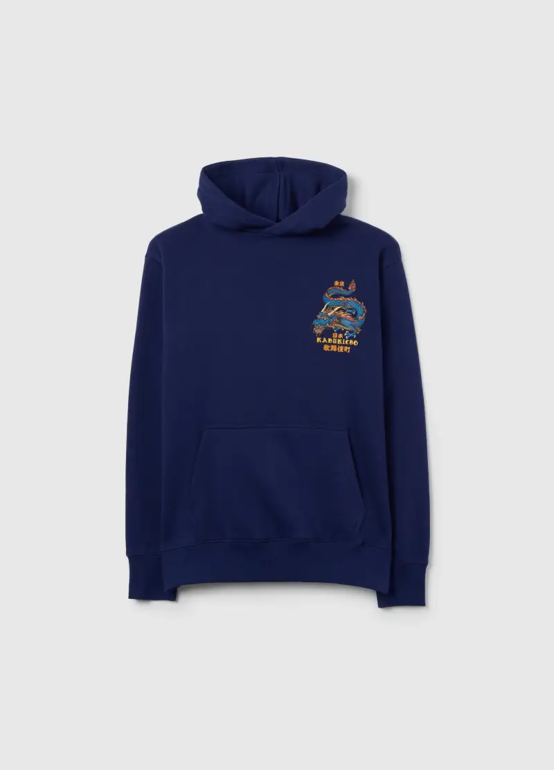 Felpa Con Cappuccio Blu Da Bambino In Misto Cotone Regular Fit Con Stampa, Unisex, Blu