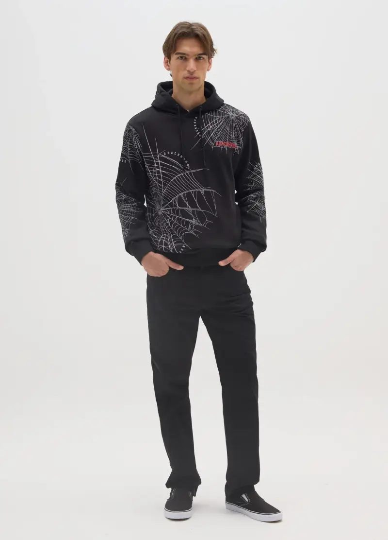 Felpa Con Cappuccio In Misto Cotone Nero, Uomo, Nero miniatura 2