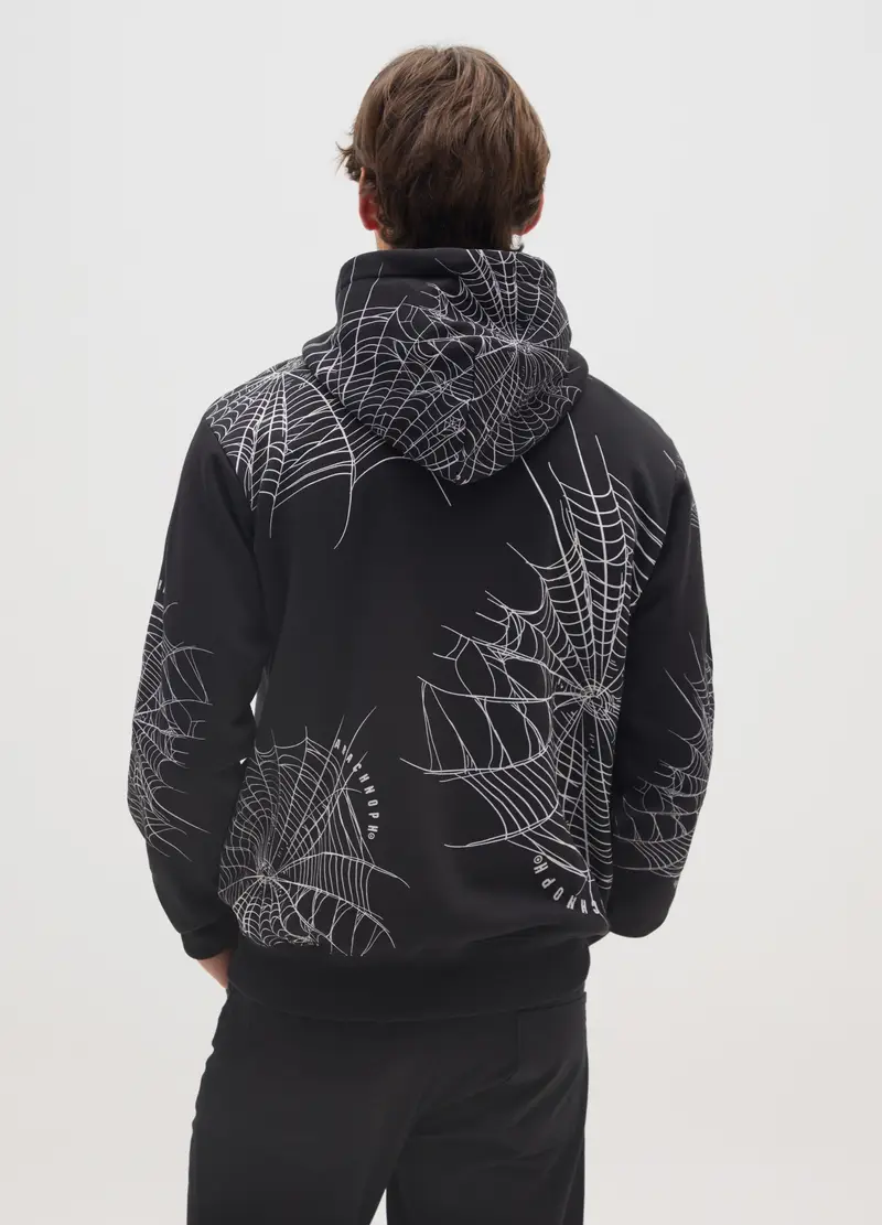 Felpa Con Cappuccio In Misto Cotone Nero, Uomo, Nero miniatura 3