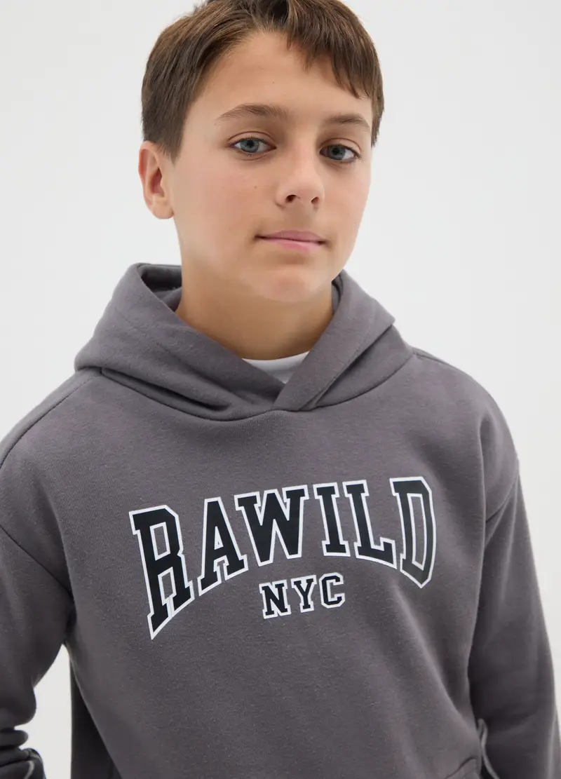 Felpa Da Bambino In Misto Cotone Grigia Regular Fit Con Cappuccio, Grigio miniatura 3