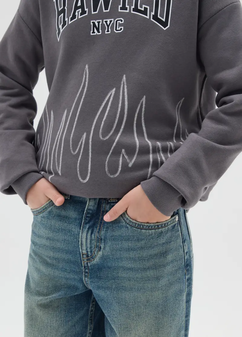 Felpa Da Bambino In Misto Cotone Grigia Regular Fit Con Cappuccio, Grigio miniatura 3