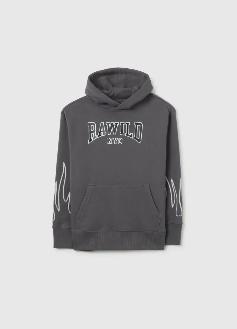 Felpa Da Bambino In Misto Cotone Grigia Regular Fit Con Cappuccio, Unisex, Grigio