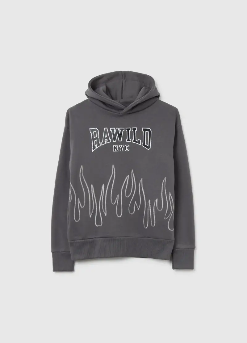 Felpa Da Bambino In Misto Cotone Grigia Regular Fit Con Cappuccio, Unisex, Grigio