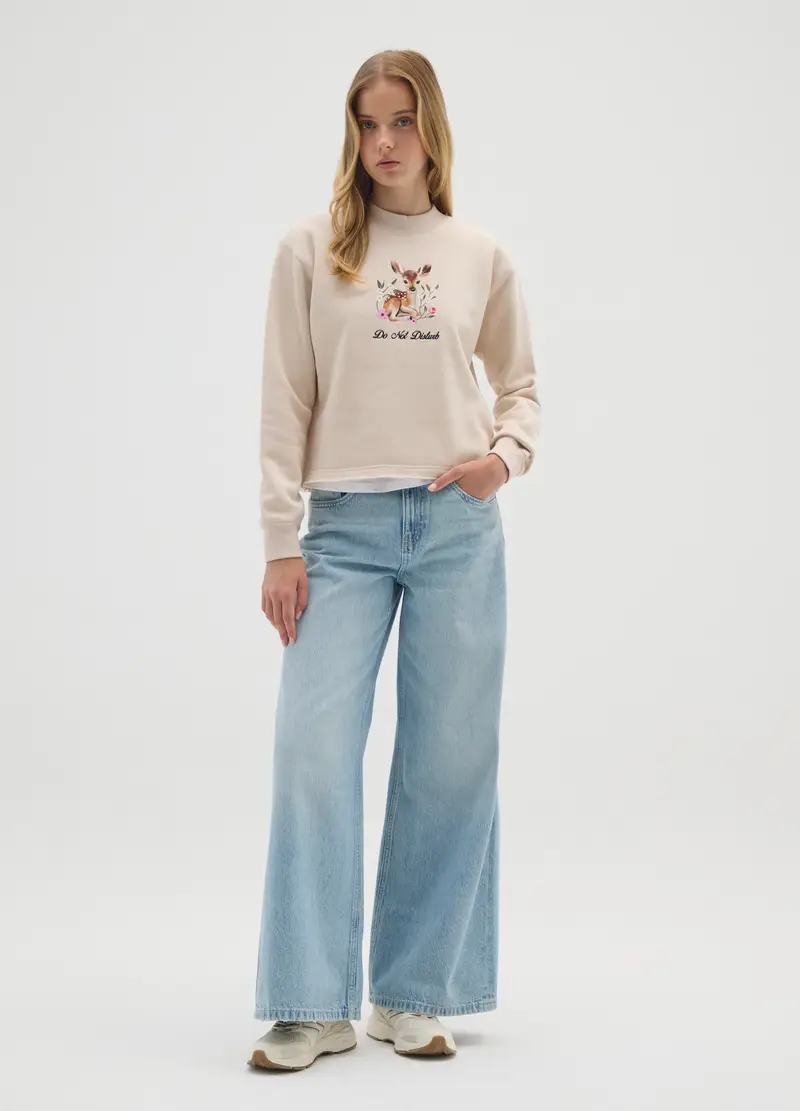 Felpa In Misto Cotone Beige Regular Fit, Donna, Beige