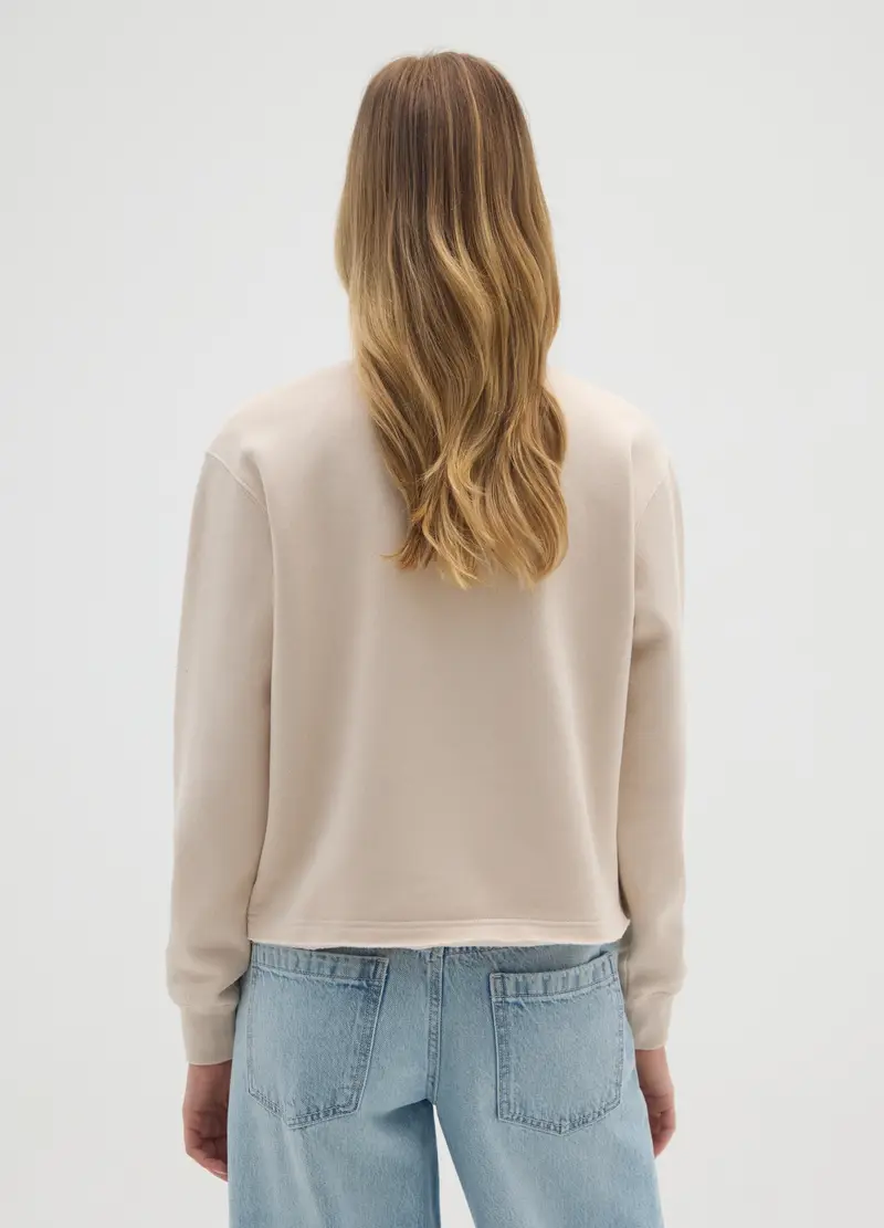 Felpa In Misto Cotone Beige Regular Fit, Donna, Beige miniatura 3