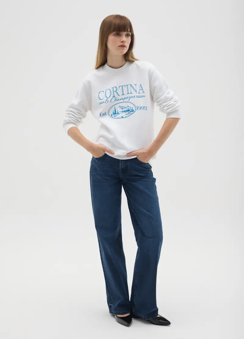 Felpa In Misto Cotone Bianca Regular Fit Girocollo, Donna, Bianco miniatura 2