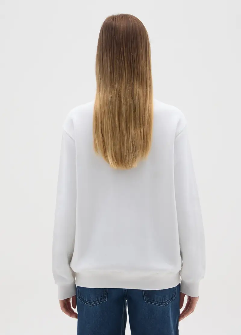 Felpa In Misto Cotone Bianca Regular Fit Girocollo, Donna, Bianco miniatura 3