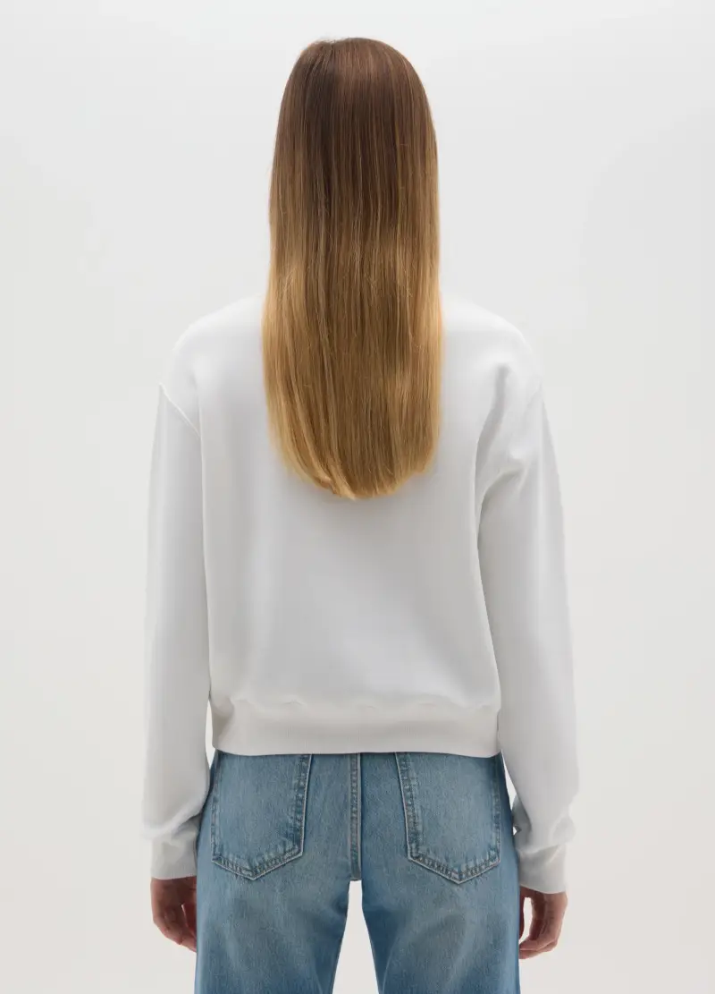 Felpa In Misto Cotone Bianca Regular Fit Girocollo, Donna, Bianco miniatura 3