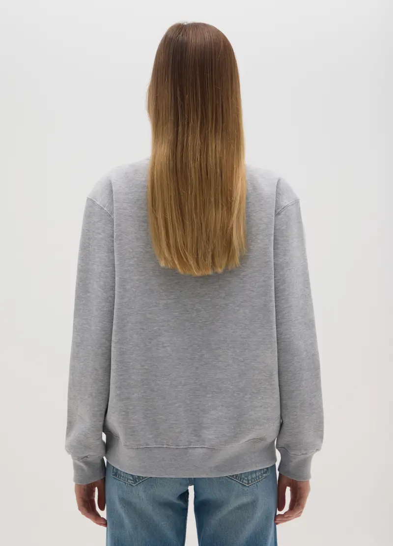 Felpa In Misto Cotone Grigia Regular Fit Girocollo, Donna, Grigio miniatura 3