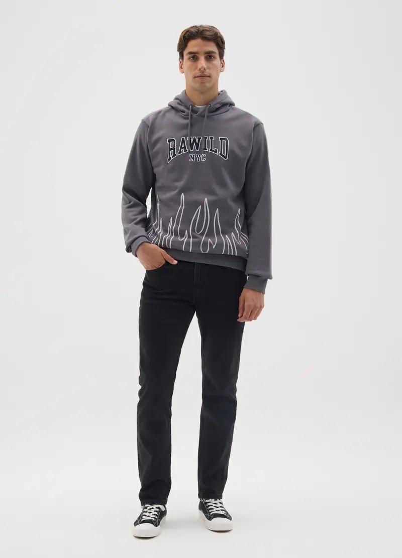 Felpa In Misto Cotone Grigia, Uomo, Grigio miniatura 2