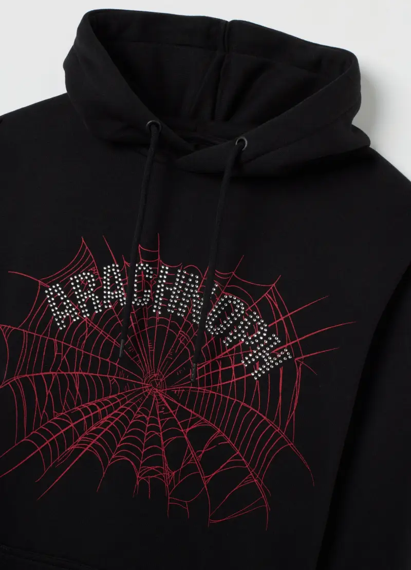 Felpa In Misto Cotone Nero Con Cappuccio, Uomo, Nero miniatura 2