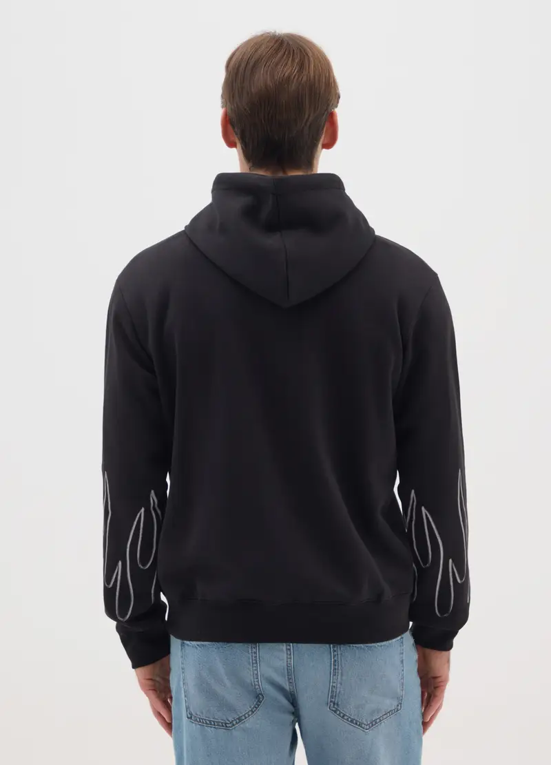 Felpa In Misto Cotone Nero Regular Fit Con Cappuccio, Uomo, Nero miniatura 3