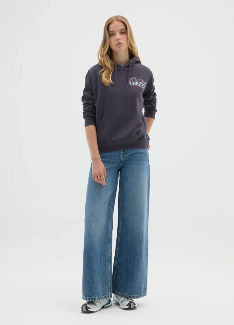 Felpa In Misto Cotone Nero Regular Fit, Donna, Nero