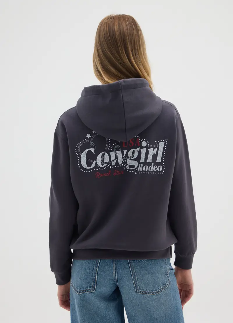 Felpa In Misto Cotone Nero Regular Fit, Donna, Nero miniatura 3