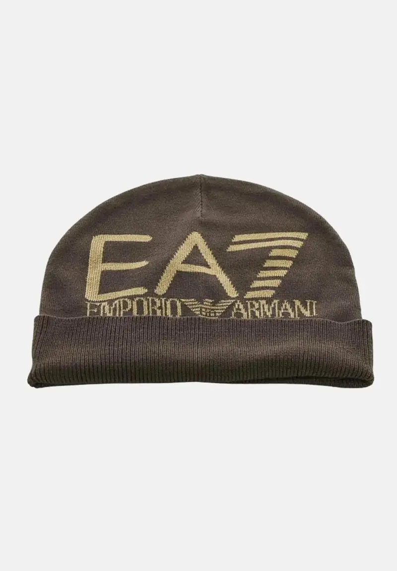 Berretto di lana marrone da uomo con logo