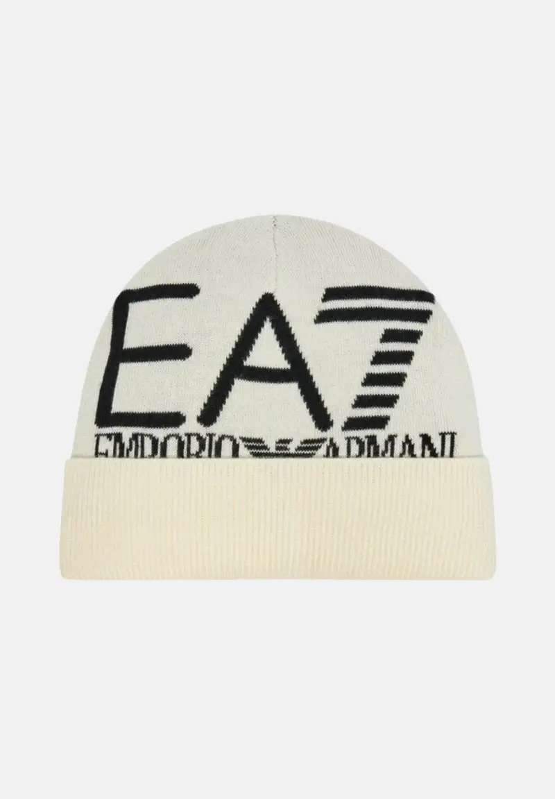 Berretto di lana panna da uomo con logo