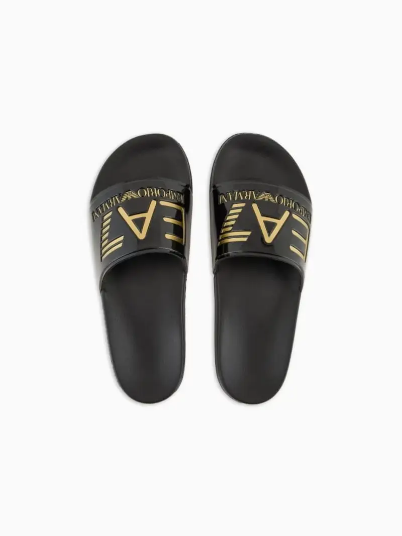 Ea7 ciabatte nere gold uomo in gomma logo sul davanti oro