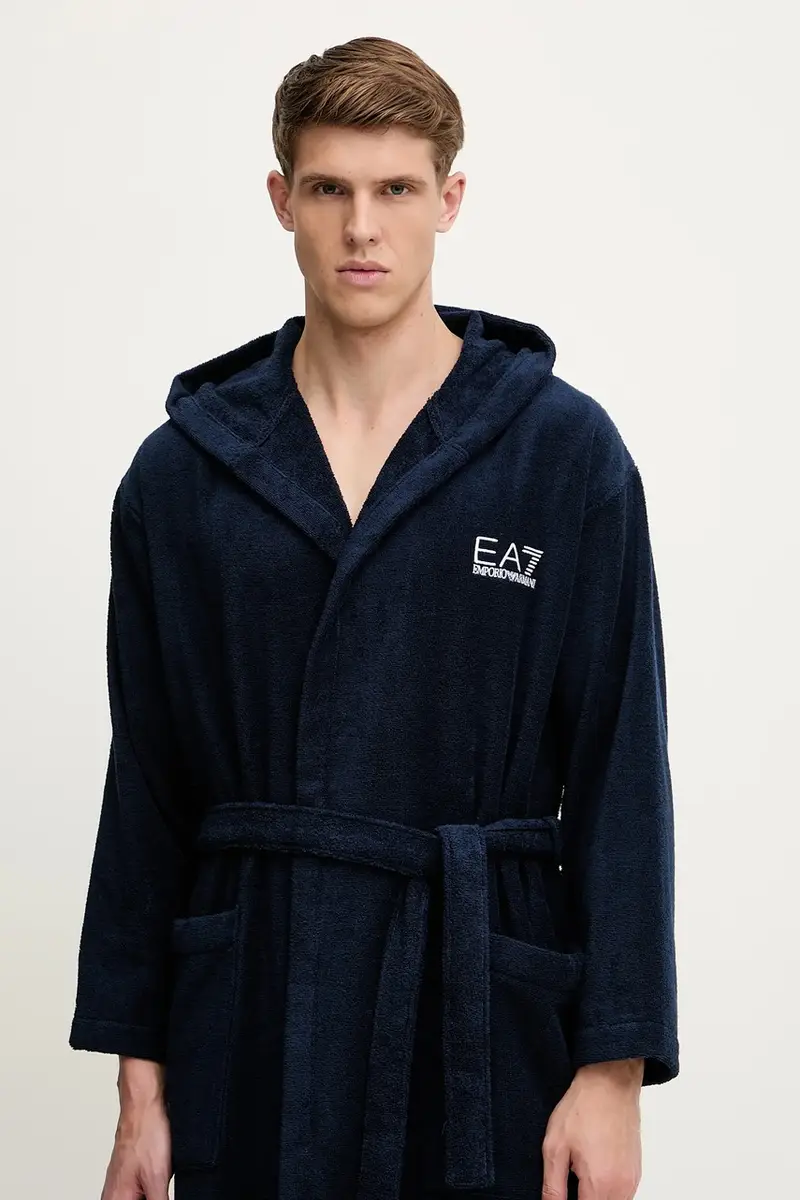 accappatoio in cotone colore blu navy AF14014.7M000441 miniatura 3