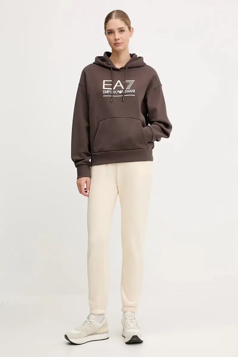 felpa donna colore marrone con cappuccio con applicazione AF10377-7W000422 miniatura 2