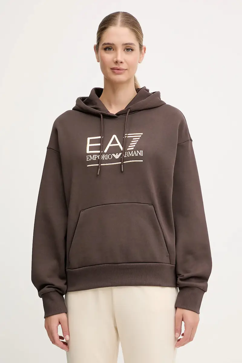 felpa donna colore marrone con cappuccio con applicazione AF10377-7W000422