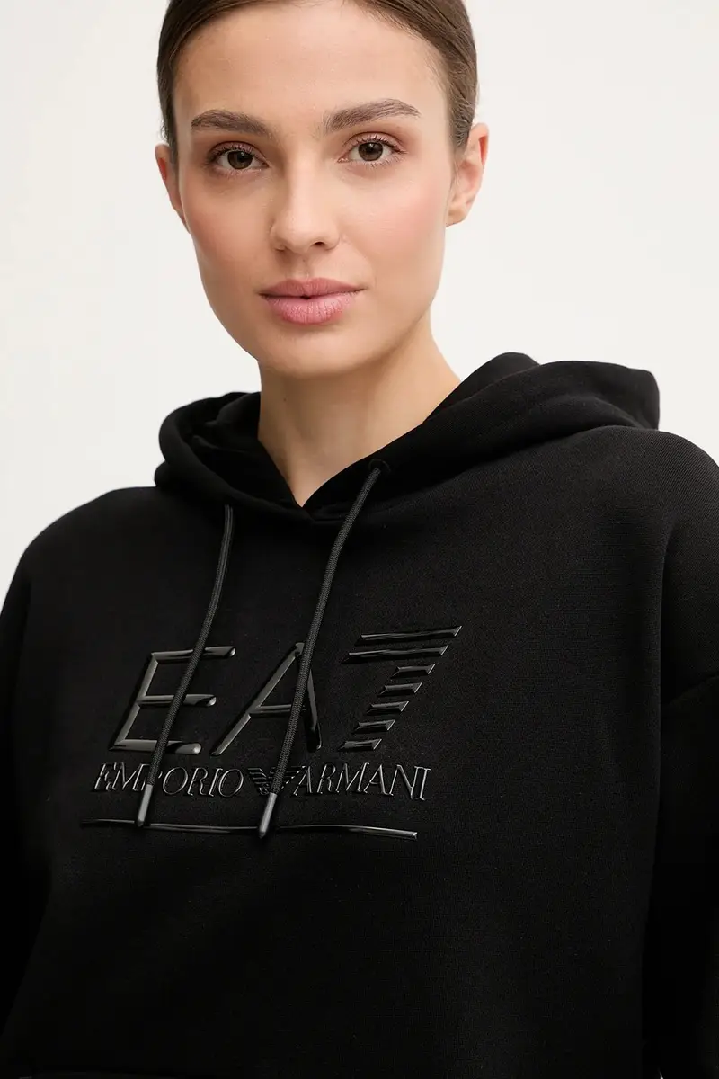 felpa donna colore nero con cappuccio con applicazione AF10377-7W000422 miniatura 5