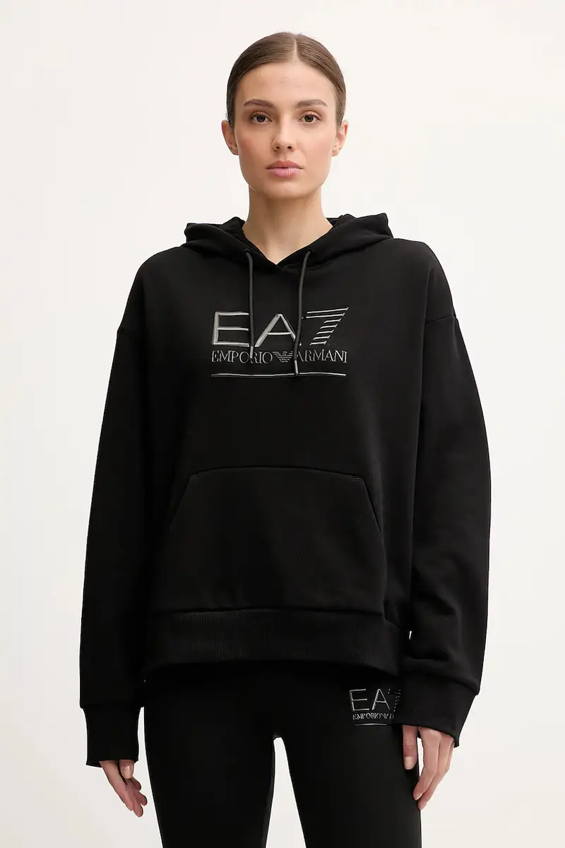 felpa donna colore nero con cappuccio con applicazione AF10377-7W000422