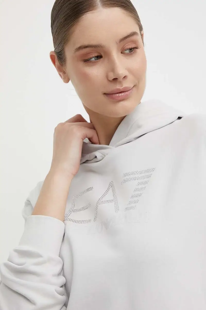 felpa in cotone donna colore grigio con cappuccio con applicazione miniatura 4