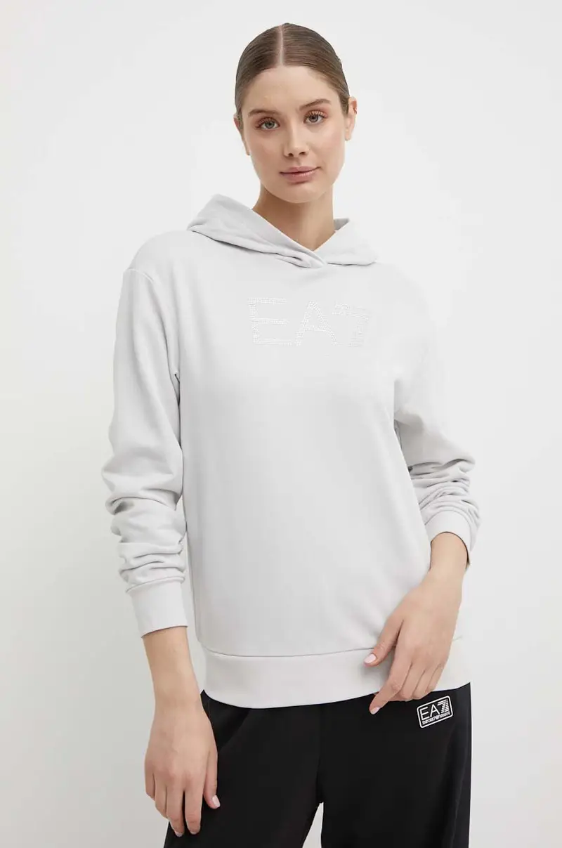 felpa in cotone donna colore grigio con cappuccio con applicazione