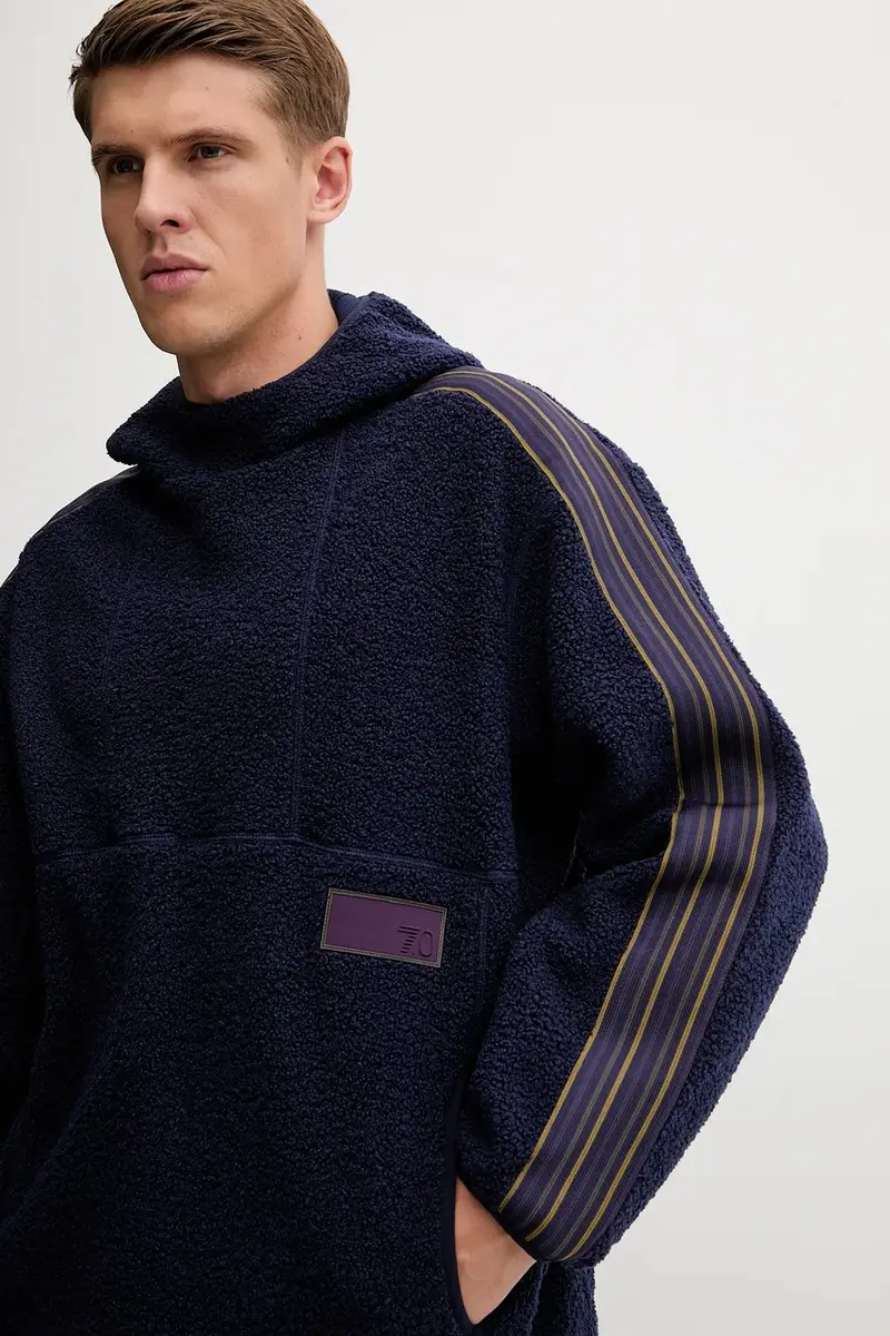 felpa in pile uomo colore blu navy con cappuccio con applicazione AF18559.7X000211 miniatura 4