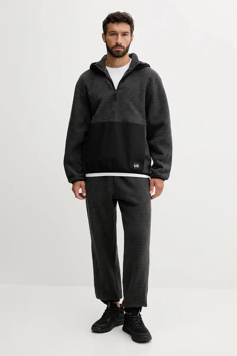 felpa in pile uomo colore nero con cappuccio AF16804.7M000982 miniatura 2