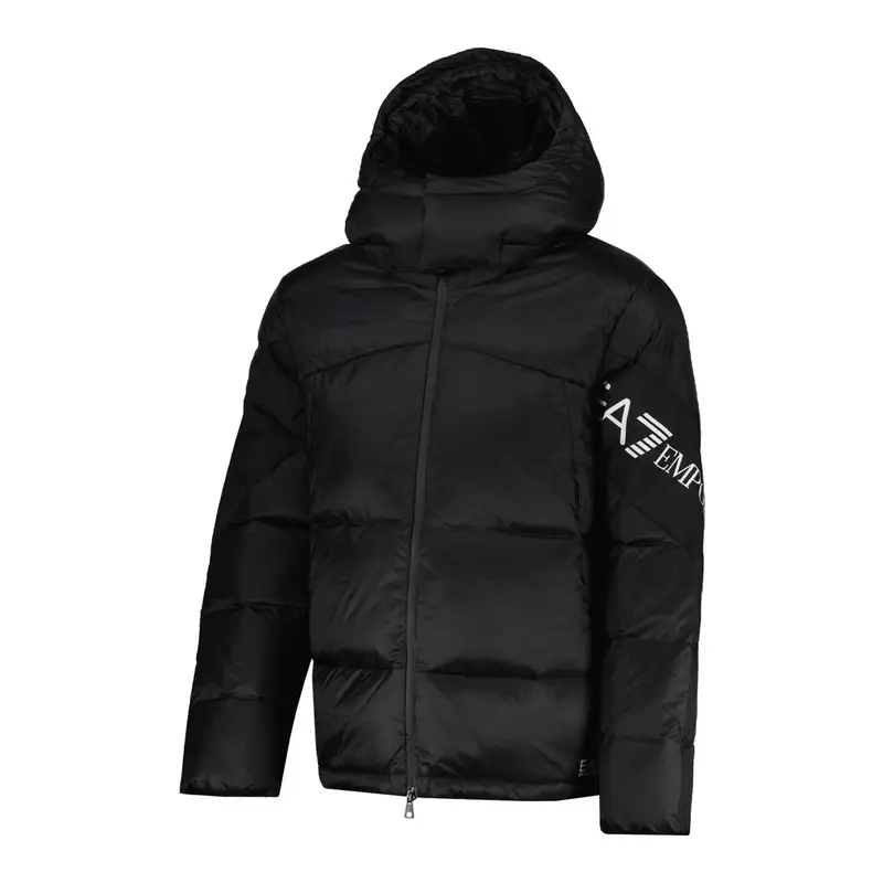 PIUMINO CON CAPPUCCIO LONG LOGO Nero