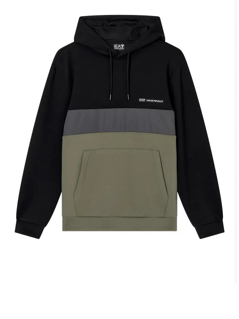 felpa cappuccio ea7 da uomo - verde nero