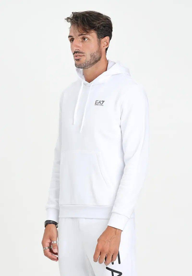 EA7 Felpa con cappuccio bianca da uomo rifinita da stampa logo