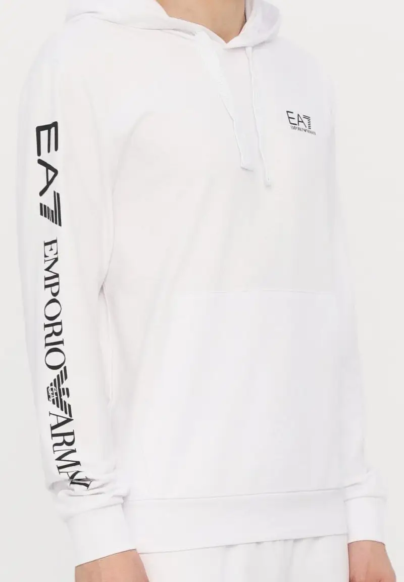 EA7 Felpa con cappuccio bianca da uomo rifinita da stampa logo miniatura 2