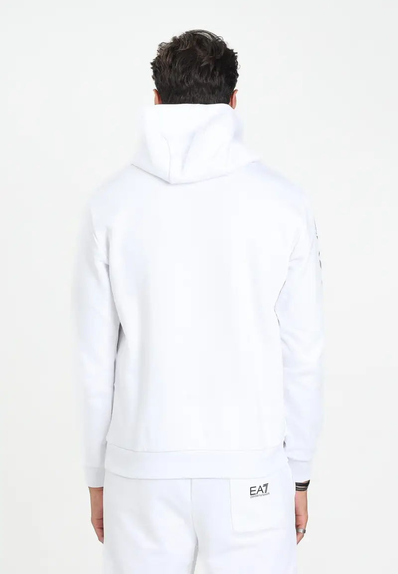EA7 Felpa con cappuccio bianca da uomo rifinita da stampa logo miniatura 3