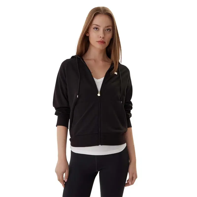 Felpa Con Cappuccio Full Zip Core Nero Donna L
