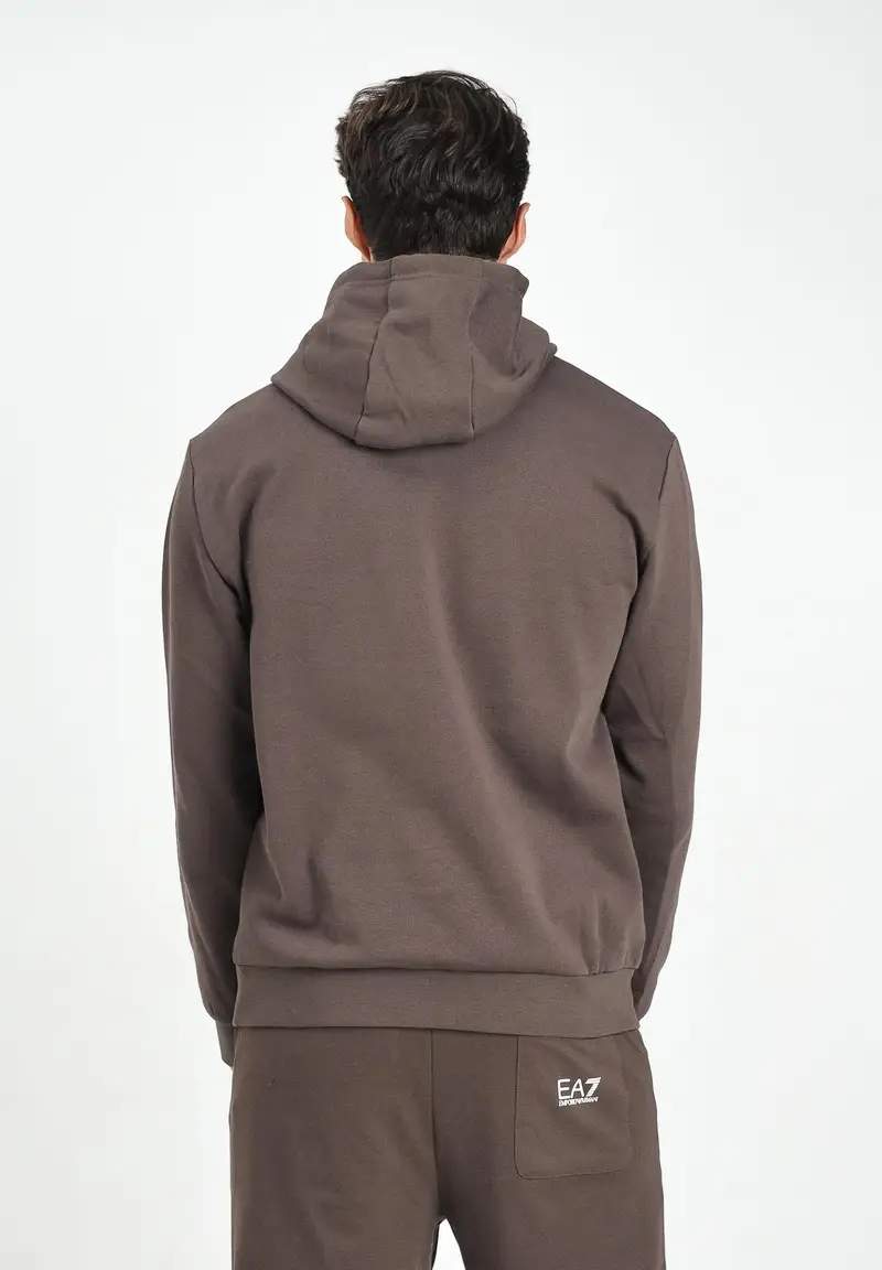 EA7 Felpa con cappuccio marrone da uomo caratterizzata da stampa logo miniatura 2