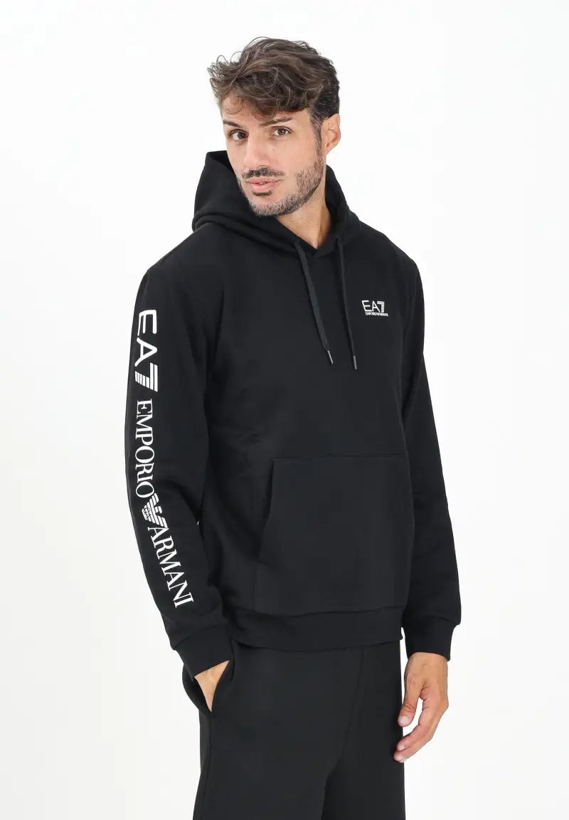 Felpa con cappuccio nera da uomo caratterizzata da stampa logo miniatura 2