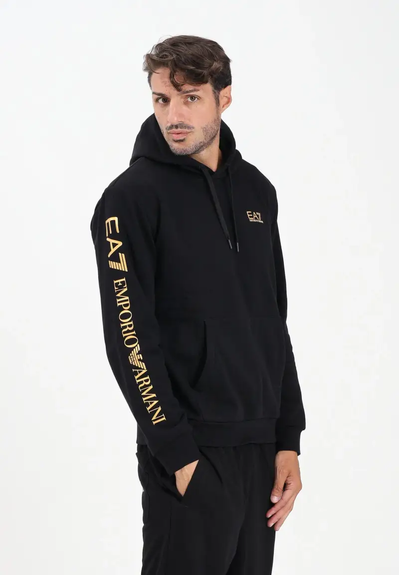 Felpa con cappuccio nera da uomo caratterizzata da stampa logo miniatura 2