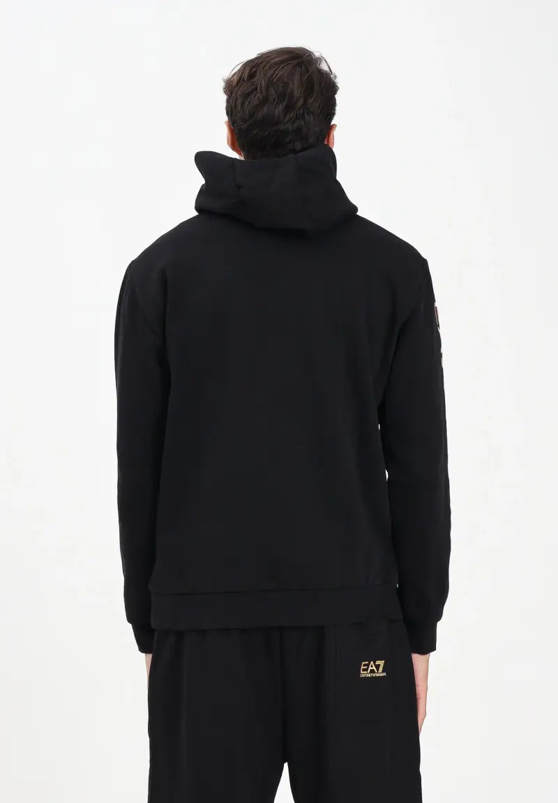 Felpa con cappuccio nera da uomo caratterizzata da stampa logo miniatura 3