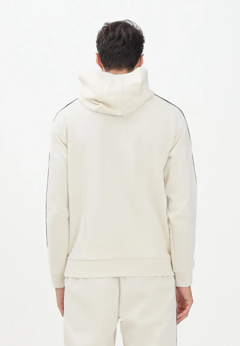Felpa con cappuccio panna da uomo rifinita da bande logate a contrasto miniatura 3