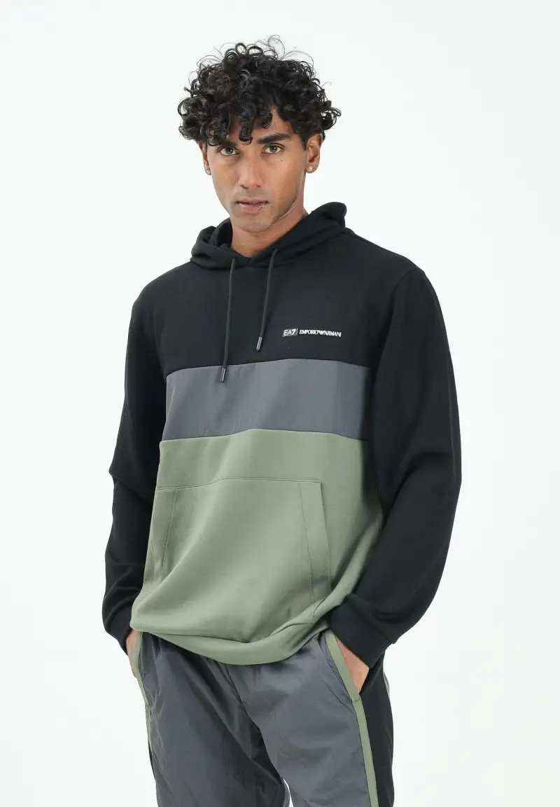 Felpa con cappuccio verde, grigia e nera da uomo miniatura 2