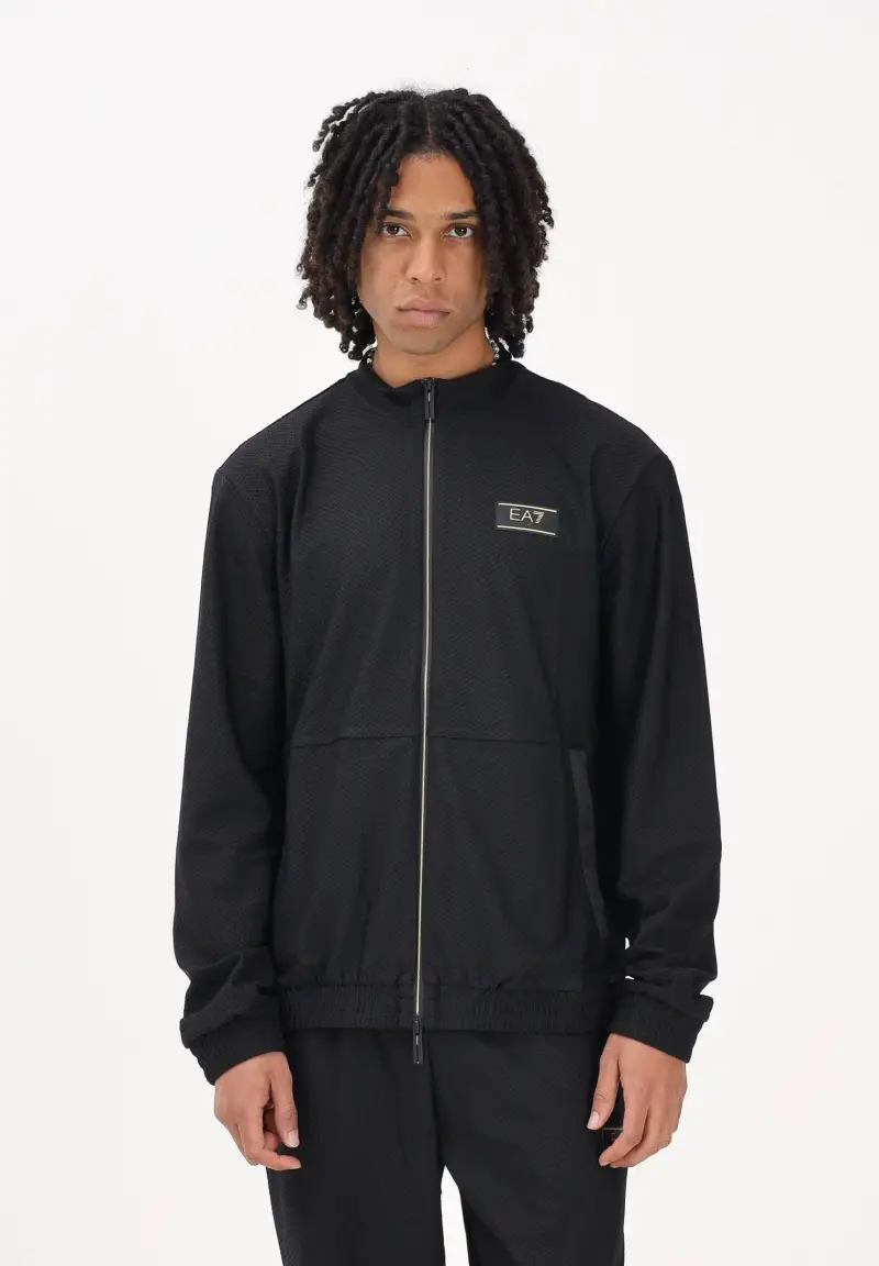 Felpa con zip nera da uomo con lavorazione micro-texture miniatura 2