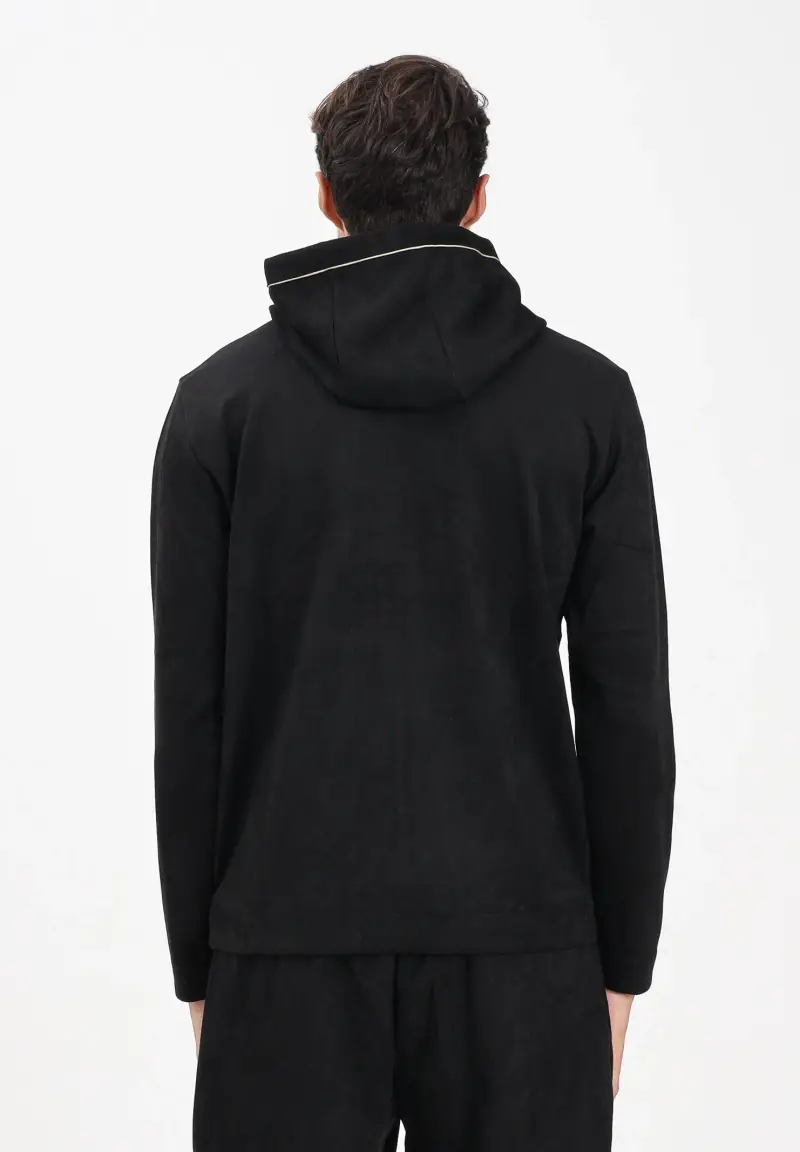 Felpa con zip nera da uomo in tessuto effetto scamosciato miniatura 3